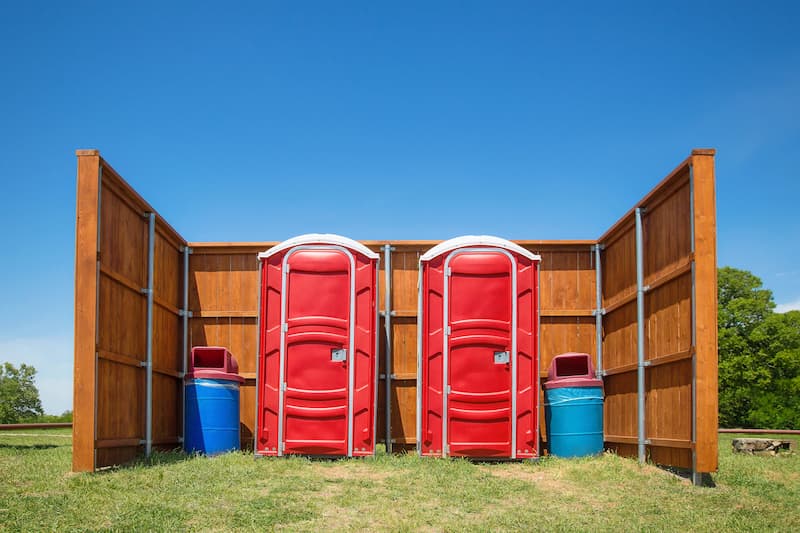 Short-term porta potty units staged for delivery in Ardmore, Oklahoma